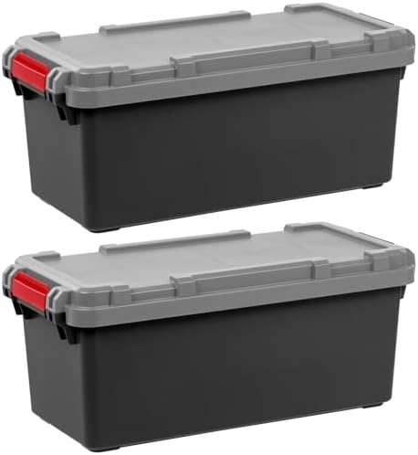 IRIS USA 2-Pack 15 Gallon Lockable Storage Trunk TrailBox, Dark Gray/Gray