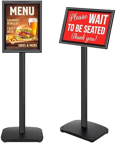 Pedestal Sign Holder Stand with Heavy Duty Base, 8.5x11 Inch Floor Standing Sign Holder, Vertical & Horizontal Menu Stand for Display Indoor/Outdoor Advertising, Poster, Restaurant Menu, Store, Black