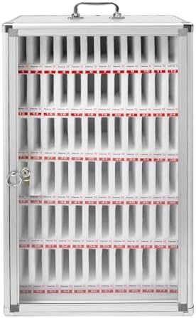 72 Slots Aluminum Alloy Pocket Chart Storage Cabinet,Cell Phones Storage Cabinet,Wall-Mounted with a Locked,Can be Carried by Hand