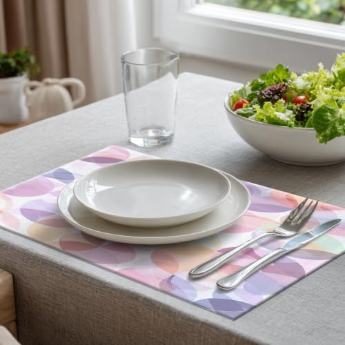 Batmerry Soft Translucent Placemats, Overlapping Shapes Pastel Washable Linen Table Mats for Kitchen Table Double Insulation Decor Dining Set Indoor Outdoor 12X18 in Set of 6