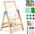 VEVOR Art Easel for Kids, 2-in-1 Wooden Double-Sided Kid's Art Easel with Magnetic Whiteboard & Chalkboard, Adjustable Standing Rotatable Foldable Drawing Board with Painting Accessories for Boy Girl