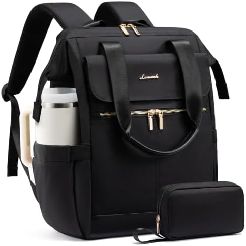 LOVEVOOK Laptop Backpack for Women, 15.6 Inch Work Laptop Bag with USB Port, Fashion Teacher Nurse Backpack Purse, Waterproof Travel Computer Backpack with Organizer Bag, 2PCS, Black