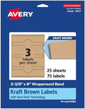 Avery® Kraft Brown Wraparound Band Labels, Sure Feed® Technology, 2-3/8" x 8", 75 Kraft Brown Labels, Laser/Inkjet Printable Labels
