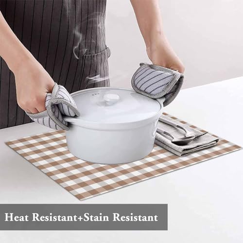 Rustic Brown White Buffalo Check Plaid Pattern Placemats Set of 4, Farmhouse Heat Resistant Washable Table Place Mats Cotton Table Linens Party Holiday Decor for Kitchen Dining Outdoor Indoor