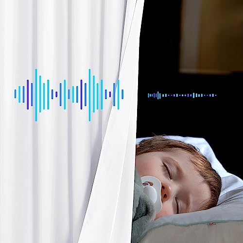 NICETOWN Full Shading Back Tab Curtains for Windows, Super Heavy-Duty Noise Absorb Lined Blackout Curtains for Bedroom, Privacy Assured Window Treatment for Hotel (White, Set of 2, 52" W x 95" L)