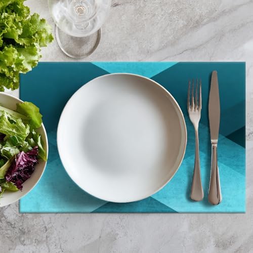 Batmerry Teal Modern Geometric Placemats, Vintage Washable Linen Table Mats for Kitchen Table Double Insulation Decor Dining Set Indoor Outdoor 12X18 in Set of 6