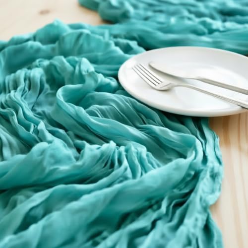 Teal Cheesecloth Table Runner Fall Boho Wedding Birthday Home Decor