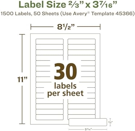 Avery EcoFriendly Recycled File Folder Labels, 2/3" x 3-7/16", White, Permanent Label Adhesive, 1,500 Printable Labels (45366)
