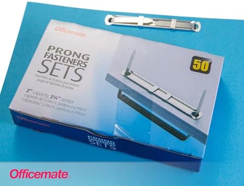 Officemate Prong Paper Fasteners, 2 inch Capacity, 2.75 inch Base, Box of 50 Complete Sets, (99852), Silver