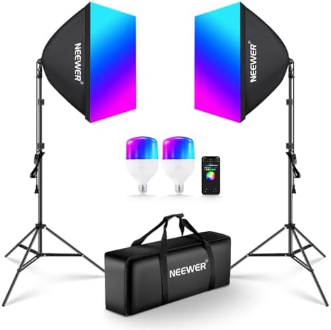 NEEWER 2 Pack 520W Equivalent RGB Softbox Lighting Kit App Control, NK800