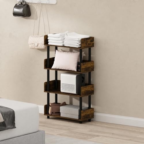 Furinno Turn-N-Tube 4-Tier Rustic Brown Storage Shelves with Side Panels, Book Shelf, Display Shelf, for Organization and Storage, Living Room, Home Office, Amber Oak