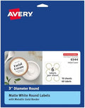 Avery Matte White Labels, Metallic Gold Borders, 3" Round Labels, 60 Total, Laser/Inkjet Printable (6544)