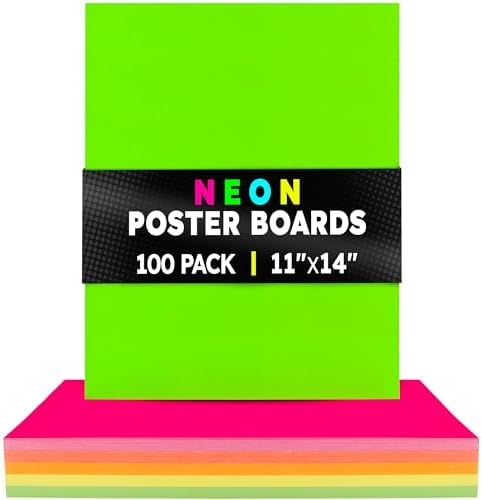 Hygloss Medium Poster Board 11x14 - 100 Assorted Neon Color Bulk Pack - 10 Pt. Thickness Colored Poster Board Paper for Projects, Signs, Displays - Posterboard Multipack 11" x 14"