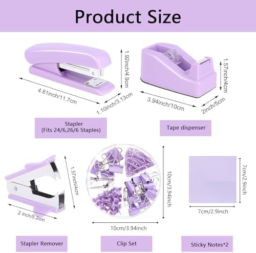 Office Supplies,Purple Desk Accessories,Desk Organizer,Stapler,Tape Dispenser,Folding Phone Stand,Scissors,Notebook,Staple Remover,Staples,Clear Tape,Sticky Notes,Clips,Cool Pen,Bookmark,Ect.22pcs