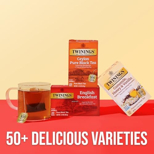 Twinings Ceylon Pure Black Tea, Wrapped Tea Bags, 20 CT Box (6 Pack)