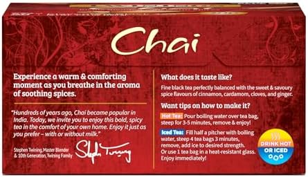 Twinings Chai Black Tea Individually Wrapped Bags, 50 Count (Pack of 6), Sweet, Savoury Spices, Caffeinated, Enjoy Hot or Iced, 300 Teabags