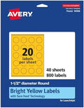Avery Printable Round Labels, Sure Feed Technology, 1-1/2" Diameter, Bright Yellow Labels, Print-to-The-Edge, Laser/Inkjet Printable, 800 Total, Great for Stickers and Candles