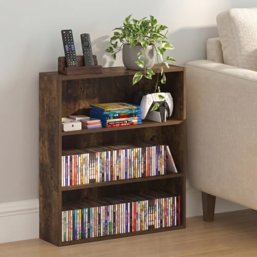 Furinno Basic DVD Shelf, 3-Tier CD Rack, Cube Storage, Amber Pine | 7 x 24 x 26, Open Shelf for DVD Blueray Game Disc, Organizer Media Shelf, for Living Room, Bedroom, Home Office