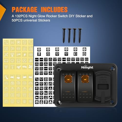Nilight 2 Gang Rocker Switch Panel with PD Type C and USB Charger Voltmeter