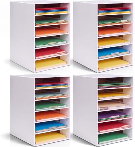 Ireer 4 Pieces Cardboard Paper Organizer, Classroom Mailboxes, Construction Paper Storage, Compartment Literature Sorters, Classroom Organizers for Student Office School (White,6 Slots)