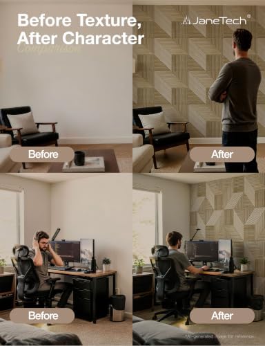 JaneTech 6 Pack Wood Acoustic Panels, Decorative Acoustic Wall Panels Sound Absorbing with Nano Glue for Recording Studio, Home Office, Conference Room, Facet Ridge, 23.62x23.62 Inches