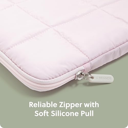 U Brands Nylon Puffy Zipping Medium Laptop Sleeve, 9.75" x 13", MacBook Bag, Laptop Case for MacBook Pro, MacBook Air, Chromebook, HP Computer, Petal Pink