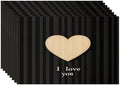 Batmerry Heart Text Linen Placemats Set of 8, Heart with I Love You Washable Table Mats for Kitchen Table Thickened Heat Insulation Dining Set Indoor Outdoor 12X18 in
