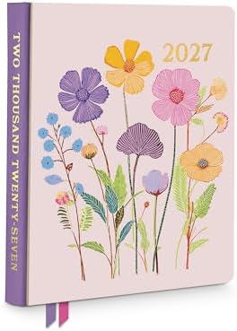 Orange Circle Studio Vibrant Poppies 2027 Good Day Monthly Planner 17-Month Hardcover, 5.5" x 7.75", Lay-Flat Coptic Binding,100 GSM Acid-Free Paper, Monthly Calendar, Dot Grid Notes, Desk Planner Set