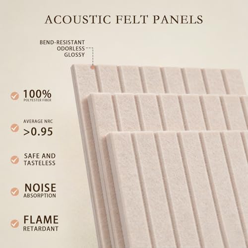 JBER Felt Bulletin Board 36" x 24", 6 Pack Felt Wall Tiles, Light Camel