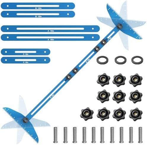 Stair Treads Gauge Template Tool Stair Tread Jig 11-60 inch Length Adjustable Measuring Stair Tread Template Tool Stair Gauge Set for Stairs, Risers, Shelf and Cutting Drywall (Blue)