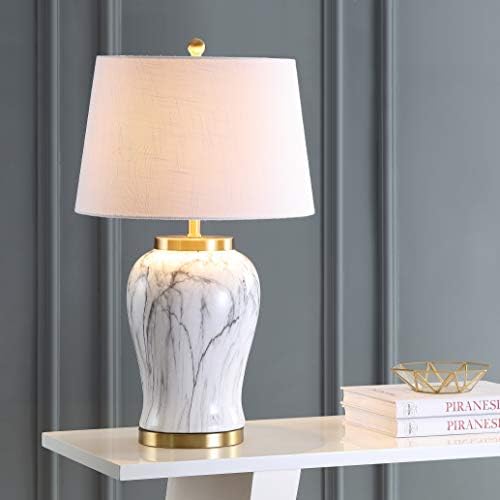 JONATHAN Y Prague 28" Ceramic Marble Table Lamp, White/Gold