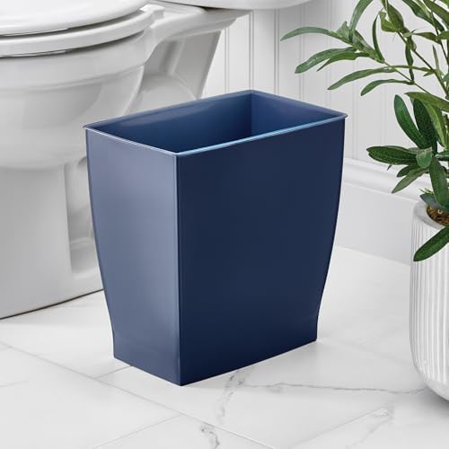 iDesign Small Plastic Bathroom Trash Can, Navy Blue