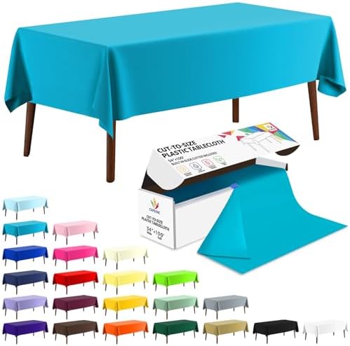 CXPSINC 54 Inch X 100 Feet Plastic Table Cover Roll Disposable Tablecloth with Slide Cutter for All Type/Shape Tables | Party, Banquet, Birthdays, Weddings(Turquoise, 100 Feet)