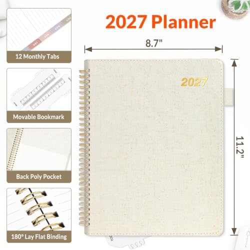 SUNEE 2027 Weekly & Monthly Planner 9"x11.2"- 12 Month (January 2027 - December 2027), Vegan Leather Cover, Pocket, Bookmark, Notes, Monthly Tab, Beige