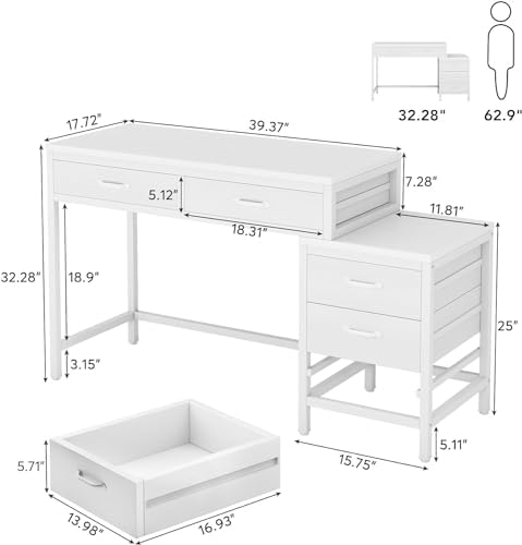 Tribesigns Computer Desk with 5 Drawers, Reversible Home Office Desks