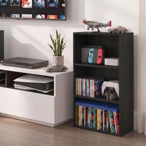 Furinno Basic DVD Shelf, 3-Tier CD Rack, Cube Storage, Espresso | 7 x 17 x 26, Open Shelf for DVD Blueray Game Disc, Organizer Media Shelf, for Living Room, Bedroom, Home Office