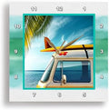 3dRose Wall Clock Silent - 15 inch - Vintage Van with Surfboard - Designs General Themes