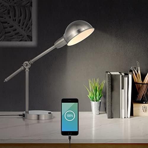 JONATHAN Y Curtis Task Lamp 20.25" Industrial Metal Adjustable USB, Nickel