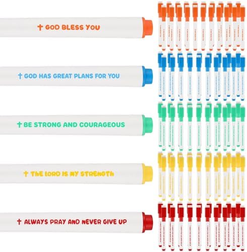 100 Pcs Christian Magnetic Dry Erase Markers with Eraser Cap, Whiteboard Bible Erasable Markers Bulk Fine Point Tip Corlorful Magnetic Dry Erase Pen for Teacher School Supplies Christian Gift