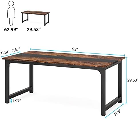 Tribesigns Modern Computer Desk, 63 x 31.5 inch Large Office Desk Computer Table Study Writing Desk Workstation for Home Office, Rustic/Black