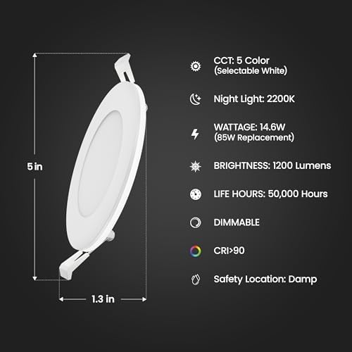 Feit Electric 6in LED Canless Recessed Downlight, 85W Eq, Slim, Night Light