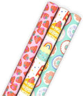 Hallmark Donuts and Strawberry Wrapping Paper Rolls for Birthdays, Valentine's Day, Teacher Appreciation (Set of 3 Rolls: 75 Sq. Ft. Total) Pink, Teal, White, Rainbow, Confetti