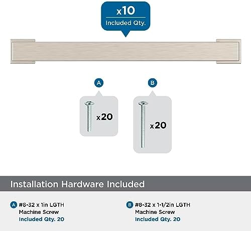 Amerock 10BX37032G10 | Satin Nickel Cabinet Pull | 5-1/16 inch (128mm) Center-to-Center | 30 Pack | Bridgeport | Furniture Hardware