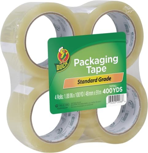 Duck Brand Standard Packaging Tape Refills - 4 Extra Long Rolls of Clear Packing Tape - Shipping, Mailing and Moving Supplies - 3" Core - 1.88 Inch x 100 Yards, Clear (240593) (Pack of 6)