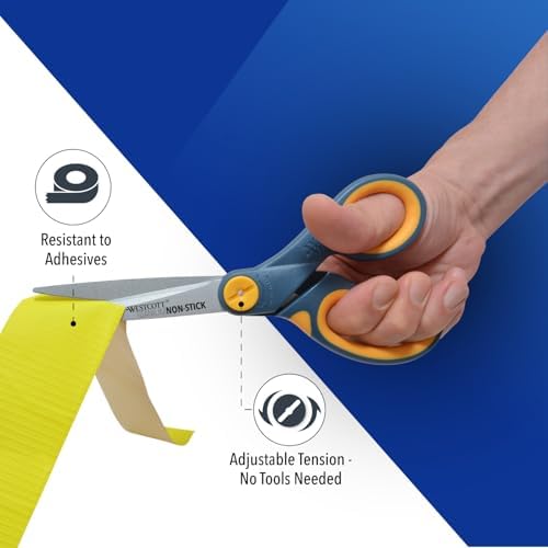Westcott 8-Inch Non-Stick Titanium Scissors For Office and Home - Glide Adjust Technology - Grey/Yellow Craft, Fabric Scissors - 2 Pack