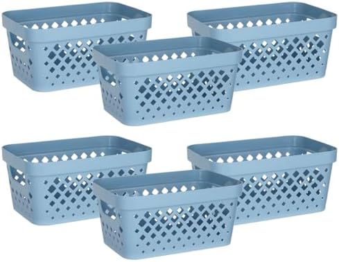 Glad Plastic Baskets for Organizing, Set of 6 | Pantry Storage for Under Counter, Linen Closet, and Bathroom | Nesting Shelf Bins with Handles, 1 Gallon, Marina Blue
