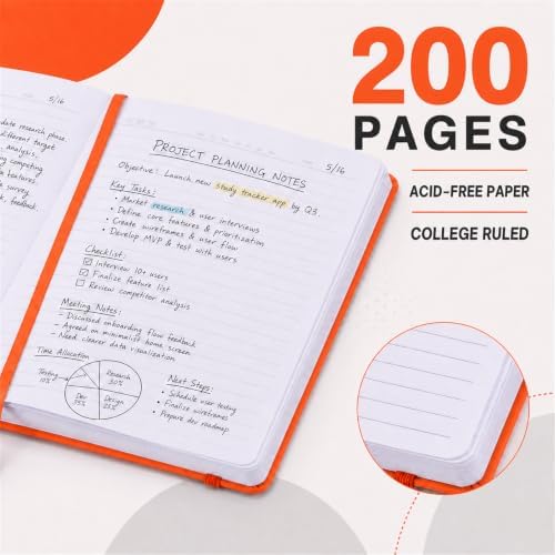 SUIN 6 Pack A5 Hardcover Lined Journal Notebooks, 200 Pages, Orange