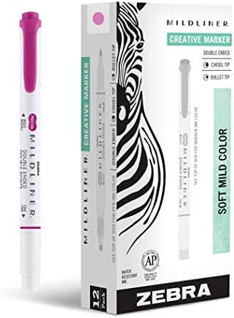 Zebra Pen MILDLINER No Bleed Highlighter, Fuchsia Color, Dual Tip, 12-Pack