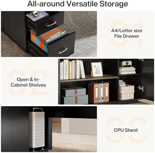 Tribesigns 85.8-Inch L-Shaped Executive Office Desk with File Drawers & Storage Cabinet, Professional Corner Computer Desk Extra Large Business Workstation with Adjustable Shelves (Gray&Black)