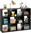 SUPER DEAL 12 Cube Storage Organizer, Open Shelf Bookcase, Wood Cubical Shelves Closet Cabinet Display Unit with 6 Removable Back Panels for Living Room Bedroom, 47 inch Wide, Black
